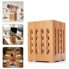 Porta Talher Lápis Canetas Maquiagem Trecos Organizador Suporte Mesa Bancada Buffet Escritório Bambu
