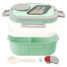 Lancheira multifuncional grande de 1,2 l com recipiente para salada, bandeja para coberturas, recipiente de molho de 85 g e garfo e faca reutilizáveis