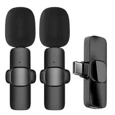 Kit 2 Microfone de Lapela Sem Fio Wireless Um Receptor Profissional Alcance 20 Metros Tipo C Android Presilha para Camisa Transmissão Reunião Palestra Gravação de Vídeo YouTube TikTok
