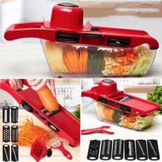 Ralador Fatiador Cortador de Legumes E Frutas Com Recipiente Mandolina Em Inox 6 em 1 Slicer Nicer