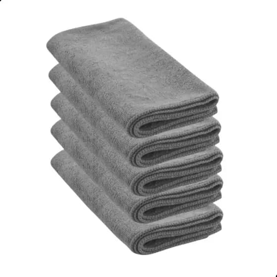 Kit 5x UN Panos de Microfibra flanela para Limpeza 29,5x29,5 Multiuso Cinza