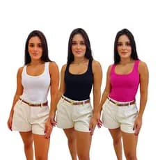 Kit 3 Regatas Femininas Decotadas Canelada Ribana Blusinha Básica