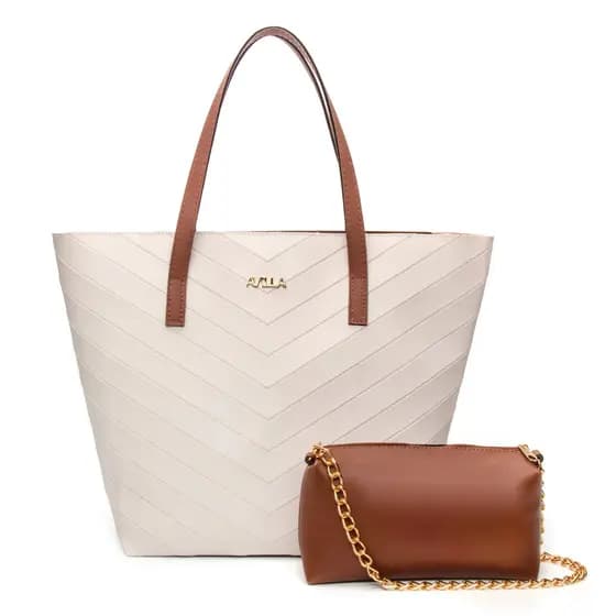 Kit Bolsa Feminina Grande de Ombro e Necessaire Corrente Tiracolo Seta