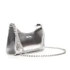 Bolsa Baguete Transversal Metalizada Crossbody 2 Alça de Corrente Corrente Dupla
