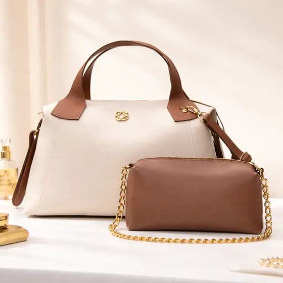 Kit Bolsa Feminina + Necessaire Elegante Transversal Grande De Ombro de Mão