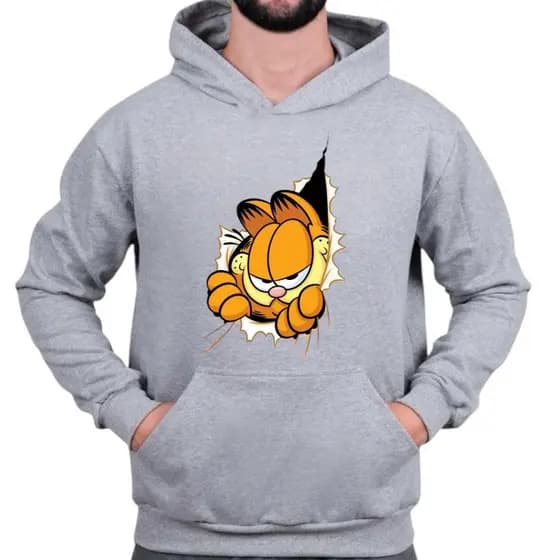 Moletom Canguru com Capuz 100% Algodão Estampado Garfield