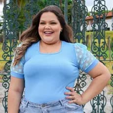 Blusa Canelada Gola Redonda  Manga Curta Plus Size Varias Estações Linha Premium