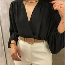Camisa Feminina Manga Longa Tecido Duna Blusa Transpassada Linha Premium