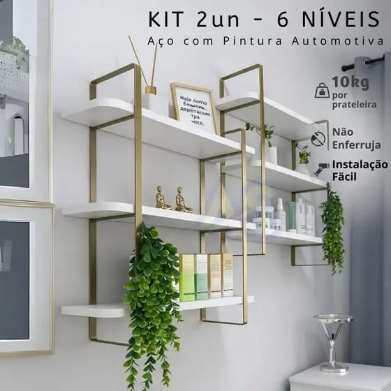 Kit 2 Prateleira Industrial Hone Aço Alta Qualidade | 6 Níveis Parede Sala Clínica Estética - 60x60x15 - Pequena