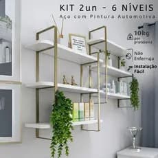 Kit 2 Prateleira Industrial Hone Aço Alta Qualidade | 6 Níveis Parede Sala Clínica Estética - 60x60x15 - Pequena