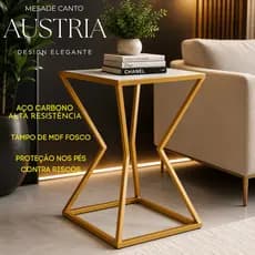 Mesa de Canto Industrial Austria Aço Carbono Com Design Moderno - Dourado/Branco e Cobre-Rose/Branco