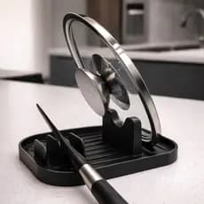 Descanso Tampa de Panela Talher Suporte e Acessórios Organizador de Cozinha - Branco Preto e Cinza