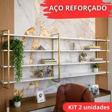 Kit 2 Prateleira Nicho Industrial Arnad 4 Níveis 1,00x80 Aço Reforçado Suspensa Parede | Cor Dourada - Decoração
