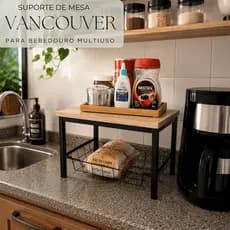 Suporte De Bebedouro Multiuso Mini Vancouver De Mesa | Com Cesto E Tampo MDF - Preto/Jade e Vilandry