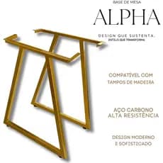 Base de Mesa Escritório e Jantar Alpha Moderna p/ Tampo 180x90cm Suporte de Ferro Estilo Minimalista
