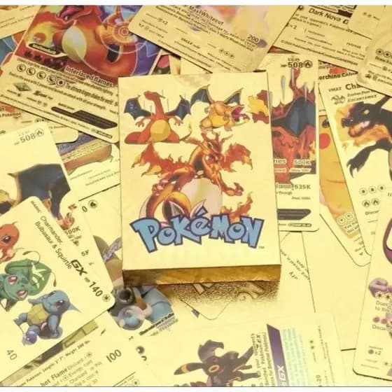 55 PCS Cartas Pokémon Cartões Pokemon Metal Gold Vmax GX Energy Card Charizard Pikachu Raro Coleção Brinquedos Infantis