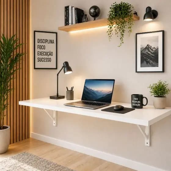 Mesa Suspensa Em Mdf Branco Estudos Home Office Computador