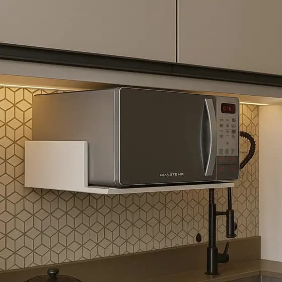 Suporte Nicho Microondas, Prateleira Suspensa Mdf Branco