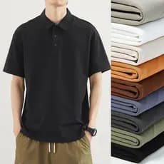 Camisa polo de negócios de verão masculina versão coreana cor sólida simples manga curta frisado gola de algodão Casual