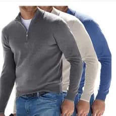 2026 independente pé Amazon outono manga comprida com decote em V lã zíper camisa polo masculina Casual