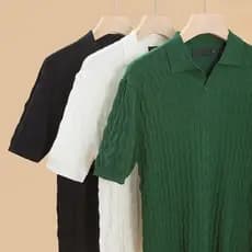 Camisa polo madura leve masculina de manga curta na moda camiseta simples Slim-Fit lapela pulôver de malha Hal