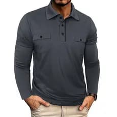 Roupas masculinas transfronteiriças de manga comprida com bolso lapela outono inverno camisa polo comércio exterior euro