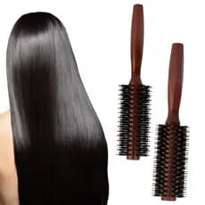 1 Pçs Cabo De Madeira Escova De Rolamento Redondo Sarja Reta Pente De Cabelo Cerdas De Javali Barril Ondulação Ferrament