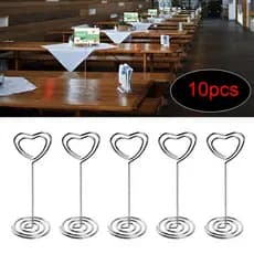 10PCS Porta-Cartões Metal Place Creative Heart Shape Card Clip Photo Stands Mesa De Casamento Número Nome Sinal Stand Para Festa De Aniversário Decoração De Casa