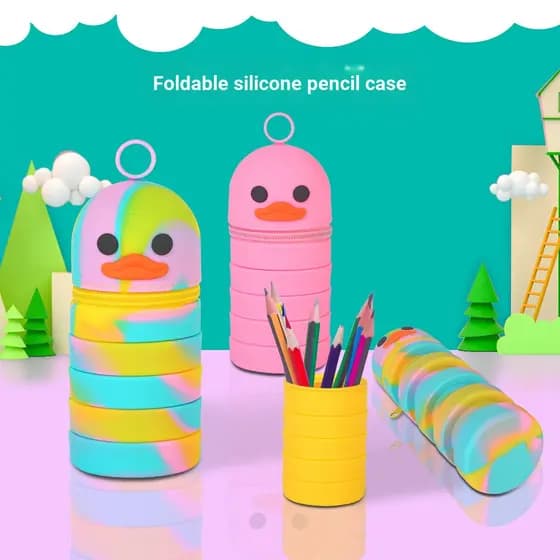[Fun Play Department Store] Estojo de Silicone dobrável porta caneta retrátil descompressão caixa de papelaria imprensa