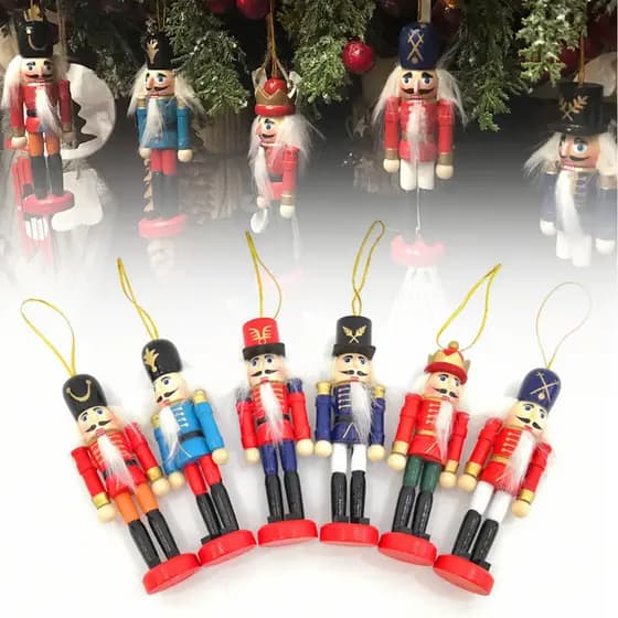 6 Pçs Árvore De Natal Quebra-Nozes De Madeira Soldado Pingente Personalizado Pendurado Decoração Casa Ano Novo Ornamento