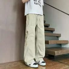 Macacão alongado de seda gelo masculino verão calças altas americano paraquedista calças de perna larga bonito high-End