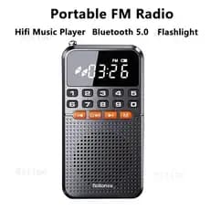 Portátil FM Mini Rádio Antena Dupla Receptor De Bolso Bluetooth 5.0 Alto-Falante Cartão TF Leitor De Música Com Lanterna