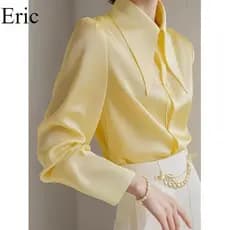 Top amarelo Plus Size roupas femininas camisa temperamento de alta qualidade tecido de cetim de acetato Design de nicho
