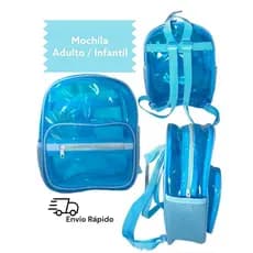 Mochila Transparente Moderna Azul Piscina Praia Unissex Escolar Curso  Trabalho Adulto/Juvenil/Infantil