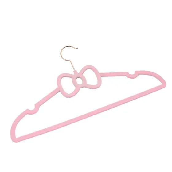 Kit 50 Cabides Veludo Rosa Gancho Rose Slim Formato Laço