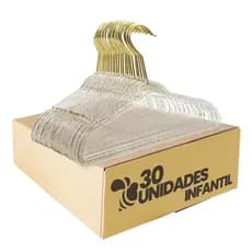 Kit 30 Cabides Acrílico 28cm Infantil Gliter Gancho Dourado