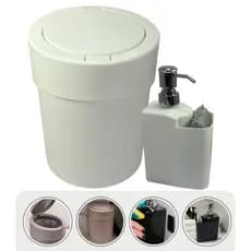 Kit De Pia Cozinha Lixeira + Dispenser Com Bucha Organização Cozinha Moderna Gourmet