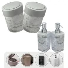 Kit Banheiro 2 Lixeiras 5 Litros + 2 Dispenser Liquido Banheiro Cozinha Moderna Casa Top