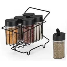 Porta Temperos Condimentos Arthi Carrinho 7 Peças Preto – Organizador Moderno de Cozinha