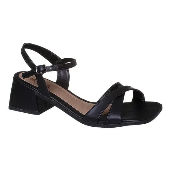 Sandália Feminina Salto Bloco Baixo Metalizada Tira Cruzada Festa Confortável Moda Tendência