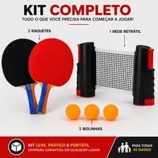 Kit Ping Pong Tenis De Mesa 2 Raquetes Rede Retrátil 3 Bolinhas Premium