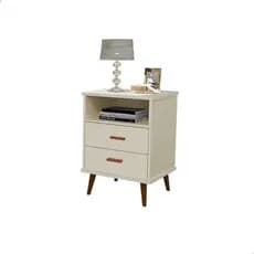Mesa De Cabeceira Itália Com Nicho Para Quarto 2 Gavetas Retrô Cor Pés Palito Criado Off White