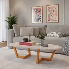 Mesinha De Centro Sala de Estar Moriá Oval Pés em Madeira Maciça Decoração Moderna