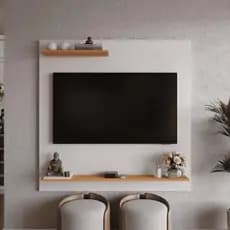 Painel para Tv até 32 Polegadas Prateleira Nicho Quarto Sala MDF Luxo Rack Smart Off White Ripado
