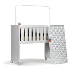 Mini Berço Rubi Moisés Multiuso com Colchão 100% MDF 5 em 1 com Rodízios Multifuncional Branco