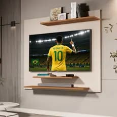 Painel para Tv até 40 Polegadas com Prateleira Nicho Sala MDF Luxo Off White Ripado
