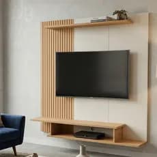 Painel para Tv até 55 Polegadas com Prateleira Nicho Sala MDF Luxo Off White Ripado