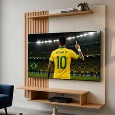 Painel para Tv até 42 Polegadas com Prateleira Nicho Sala Luxo Off White Ripado