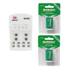 Kit Carregador de Pilha e Bateria 9V + 2 Baterias 9V Recarregaveis Pilha Retangular
