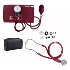 Kit Premium Aferição Pressão Arterial Manual – Estetoscópio + Esfigmomanômetro Cor Vinho